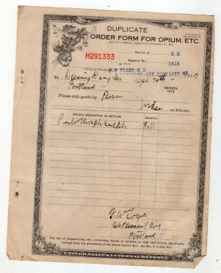 1917 Irs Order Form For Opium