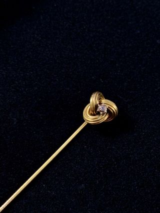 Vintage 14k Yellow Gold & Diamond Stick Pin: Love Knot 3.  1g