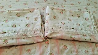 Vtg Springmaid Wondercale Full Set Pink Roses Lace Trimmed Sheets/pillowcases