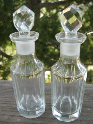 Pair Vintage Apothecary Bottles With Crystal Stoppers Vanity Drug Store