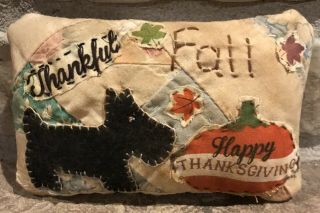 Primitive Fall Scottie Dog Shelf Pillow - Made From Vintage Quilt