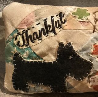 Primitive Fall Scottie Dog Shelf Pillow - Made From Vintage Quilt 2
