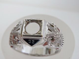 Vintage Mason Masonic Ring 14k Solid White Gold 32nd Degree Size 10.  5,  14mm