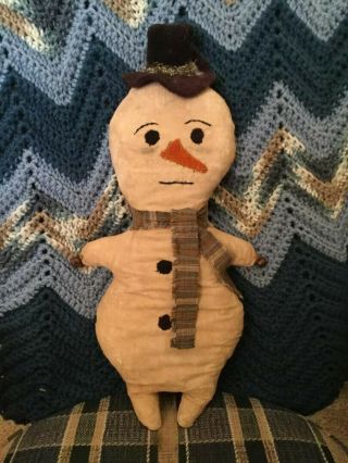 Early Primitive Handmade Cloth Rag Christmas Snowman Doll