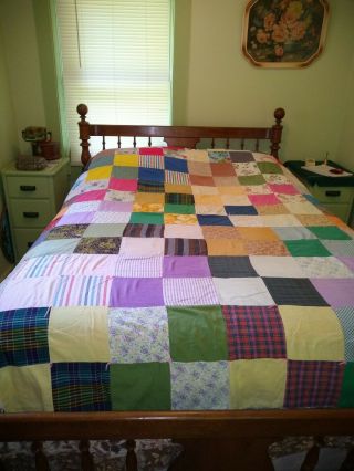 Vintage,  Lovely,  Hand Crafted Quilt - Bright Colors - Full Size