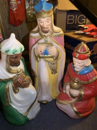 Vtg Empire 3 Three Kings Magi Wisemen Blow Mold Christmas Nativity Wise Men Set