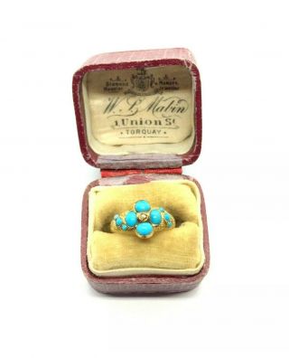 Exceptional Antique Georgian 15k Gold Turquoise Rose Cut Diamond,  Small Ring