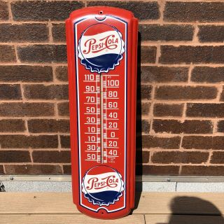 Vintage Pepsi Cola Advertising Thermometer Sign 27” Retro Usa
