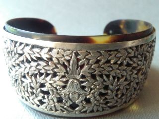 Antique Bracelet Solid Silver And Turtle Hand Made Work French
