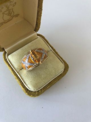 Estate 14k Yellow Gold Orange Citrine,  Diamond Enamel Ring 10.  3/4 Size 8.  4 Gr