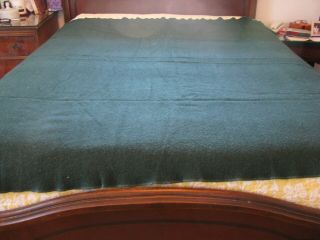 Vintage Dark Green Wool Blanket Twin Size 66 X 58 "