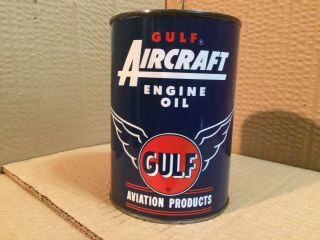 Vintage Gulf Aircraft Engine Oil Can Metal Full Aviation Aero Airplane Sinclair