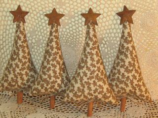 4 Prim Country Christmas Gingerbread Fabric Trees Wreath Accents Home Decor