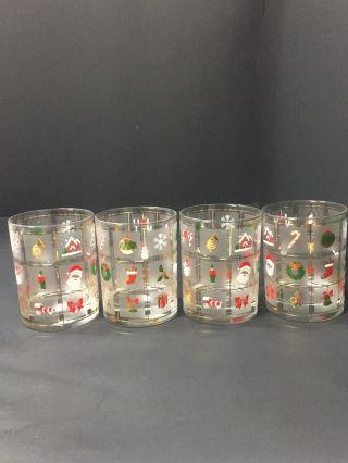 Vintage Culver 4 Holiday Christmas Potpourri Glasses Double Old Fashioned 14 Oz