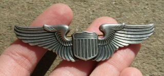 Ww2 Us Army Air Force Pilot Wing Pin Back Sterling 3 Inch Badge Pin