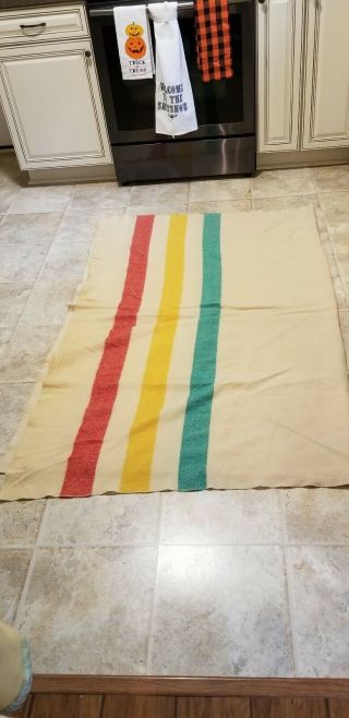 Vintage Striped Wool Blanket 88 X 64