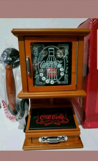 Coca - Cola Nib Nostalgic Wall Phone Real Wood Glass Hanging