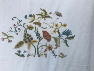 Huge Crewel Fabric Panel White Cotton/linen Wool Embroidery (b)