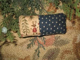 Primitive Tiny Sampler Pillow The Dancing Reindeer Early Quilt Folk Art X - Mas