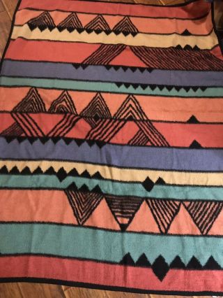 Vintage Biederlack Germany Reversible Blanket Aztec Southwest 73x56