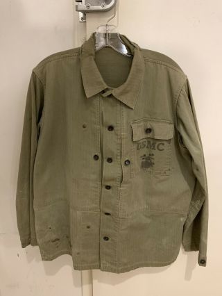 Vintage Ww2 1940s Usmc Hbt Herringbone Marines Shirt Jacket Utility Military