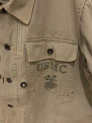 Vintage WW2 1940s USMC HBT Herringbone Marines Shirt Jacket Utility Military 3