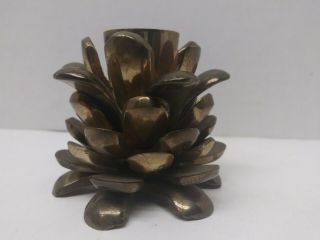 Vintage Solid Brass Pine Cone Candle Single Stick Holder Holiday Christmas