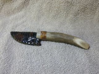Hand Made Flint Knife With Antler Handle.