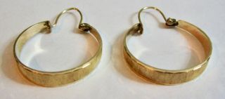 Vintage 14k Yellow Gold Ridged Hoop Earrings Diamond Cut Edge 3.  1g