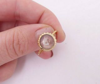15ct Gold Enamel Dog Portrait Miniature Locket Ring Rare Victorian