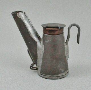 Antique 1909 Tin & Brass " Crown " Coal Miners Oil Wick Teapot Cap Lamp