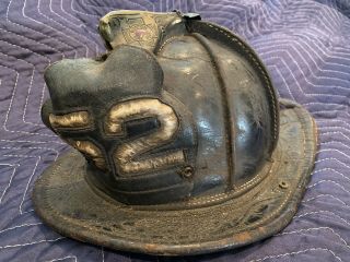 Rare Leather Boston Fire Department Engine 52 Helmet
