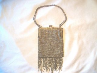 Old Ornate French Mesh & Beaded Handbag W/double Chain,  Made In France