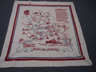 Vintage Souvenir Map Of Alaska Red White & Blue Linen Tablecloth 47 " X 50 "