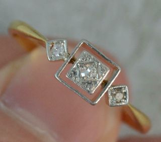 Art Deco 18ct Gold And Platinum Diamond Trilogy Ring T0548