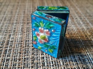 Vintage Chinese Export Cloisonne Enamel Flower Stamp Trinket Brass Box