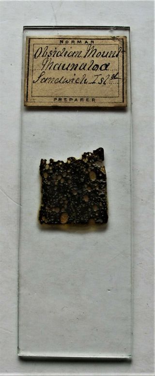 Antique Microscope Slide By Norman Of Obsidian From Mt Maunaloa,  Sandwich Isle
