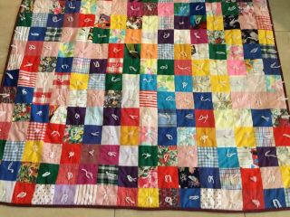 Vintage Patchwork Crib Quilt,  Hand Made,  Nine Patch,  Various Calico Prints,  Tied