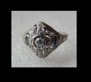 Vintage Art Deco Platinum Filigree Diamond Ring Sz 6 1/2 No - Reserve