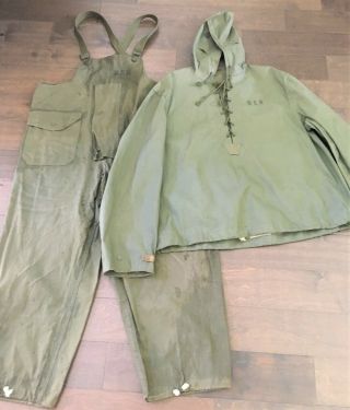Wwii Us Navy Foul Weather Deck Set - Parka & Bib Coveralls - Size Large