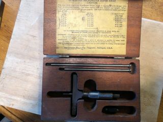 Lufkin Rule Depth Gage Micrometer Gauge Machinist Lathe Mill Wood Box Case Vtg
