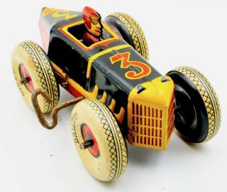 Vintage Marx Tin Litho 5 " Wind Up Car 3 Midget Racer W/original Balloon Tires