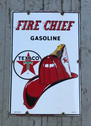 Vintage Porcelain 1962 Texaco Fire Chief Gasoline Pump Plate Sign Usa