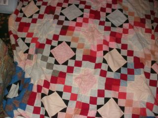 Vintage Multi - Color All Cotton Flannel Patchwork Quilt Top