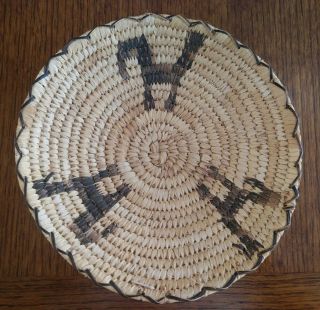 Vintage Papago Tribe Native American Indian Hand Woven Grass Basket Bowl 8 1/4 "