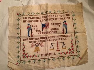 Patriotic Cross Stitch Sampler Pledge Of Allegiance Complete By Paragon 1959