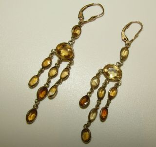 Long,  Antique Victorian 9 Ct Gold Scottish Cairngorm Citrine Earrings