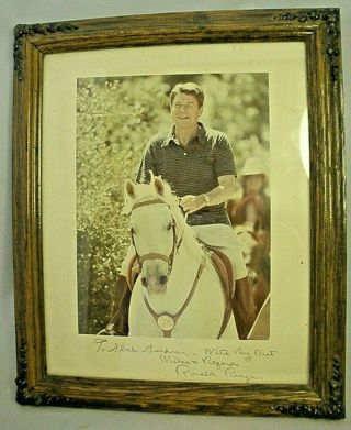 Ronald Reagan Authentic Autograph Photograph In Santa Barbara On A Horse