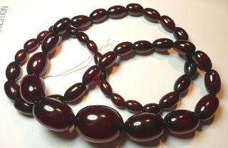Antique Vintage Cherry Amber Bakelite Faturan Beads Necklace Marbled 44.  21g