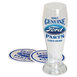 Only Ford Parts Here 22oz Pilsner Beer Glass W/ 2 Tin Coasters